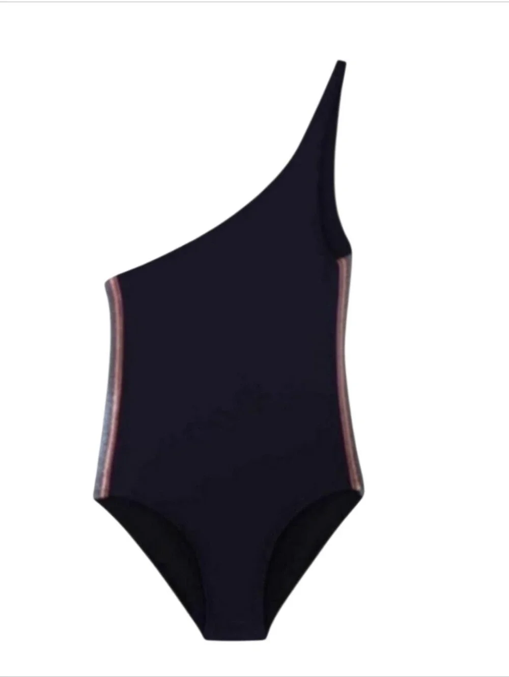 PilyQ Black w/ Rainbow Metallic Stripe One Shoulder One-Piece Girl's Size 6
